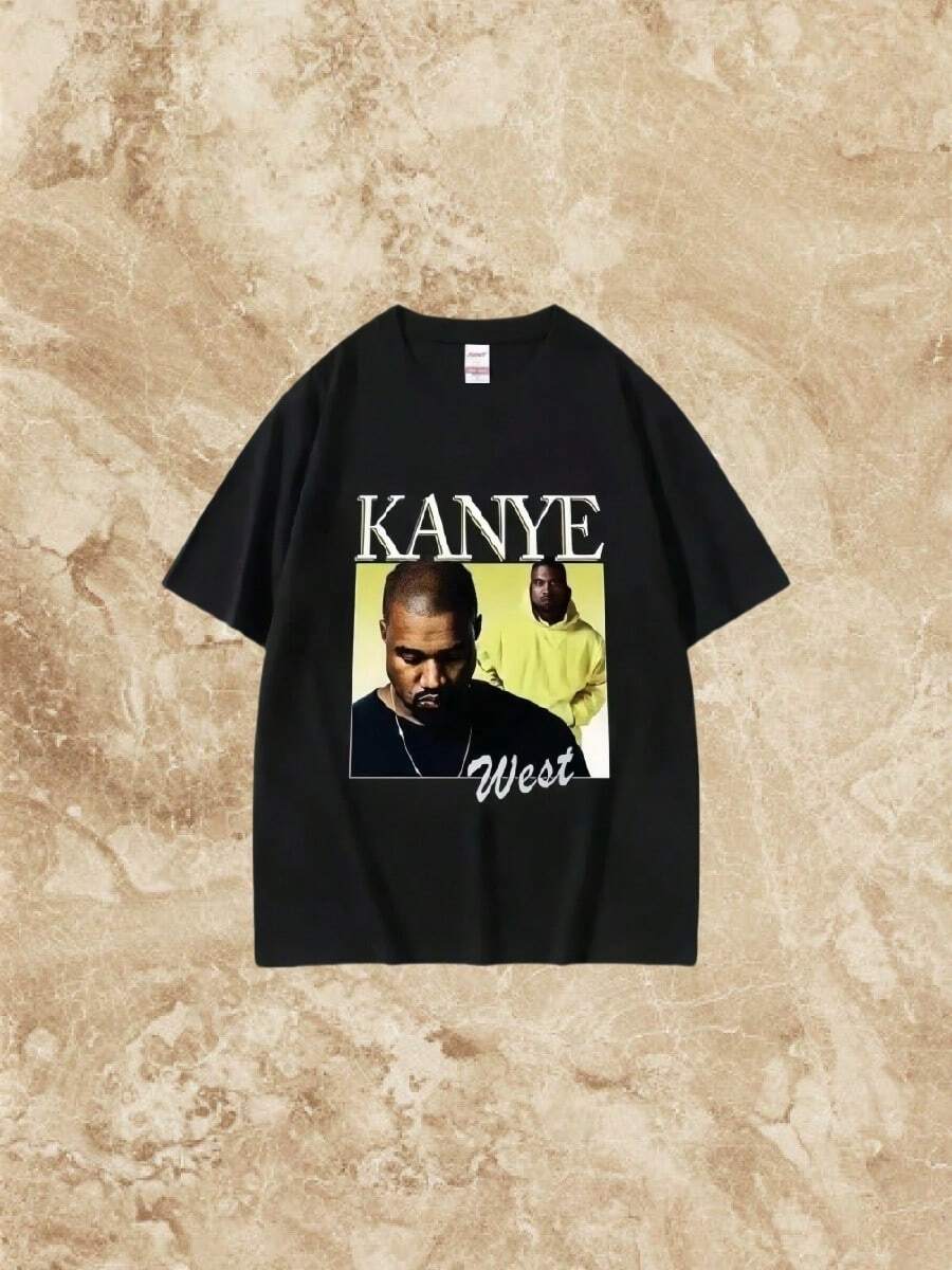 3 Kanyes Wests  T-Shirt Vintage Hip Hop Rap Style Tshirt Women Short Sleeve T Shirt Streetwear - 黑色 - 查看 1