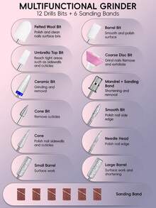 Electric Nail Drill File, USB Rechargeable Electric Nail Drill Machine For Acrylic Nail Kit, Portable Cordless Electric Nail File Efile Polishing Tools Manicure Pedicure Set With Nail Drill Bits Sanding Bands For Home Salon - Multicolor - View 6