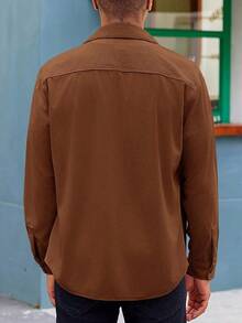 Mens Corduroy Button Down Jacket Casual Long Sleeve Shirts Ribbed Lightweight Shacket Jacket With Flap Pockethalloween - 棕色 - 查看 9