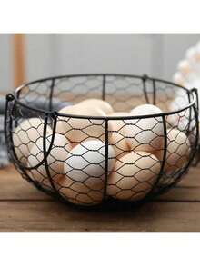 1 pieza Cesta de almacenamiento de hierro - Multiusos para huevos, frutas, patatas y ajo, con ventilación, ideal para la organización de la cocina