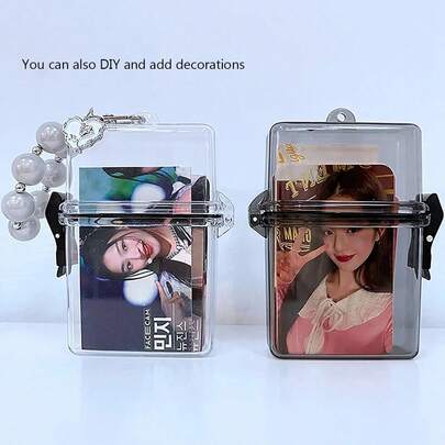 1个多功能透明塑料收纳盒，小型卡片收纳盒，带绳，桌面整理盒，偶像照片收纳盒。可用于皮划艇、漂流和游泳等户外活动，也可用于密封存放钥匙、身份证件和小物件。
