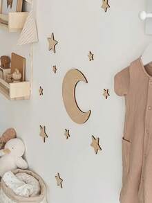 4 件/套月亮和星星墙贴，木质自粘装饰墙艺术套装，创意墙面装饰，房间场景装饰，适用于太空主题家居装饰 - 彩色 - 查看 2