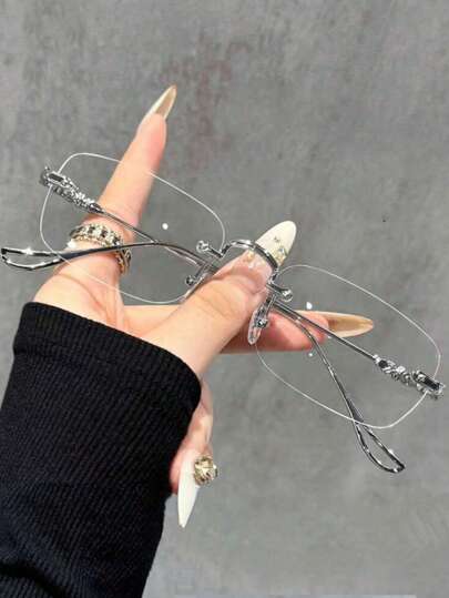 1 Pair 2025 Metal Minimalist Fashion Non-Prescription Glasses, Suitable For Reading, Office, Party, Fashion Item, Photography Accessory