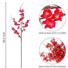 Artificial Cherry Blossom Flowers 4 Pcs Faux Cherry Blossom Stems Faux Silk Cherry Blossom Branches 41'' Fake Flowers Long Stems For Vase Arrangements Home Wedding Table Decor (Pink) KF - 紅色 - 查看 7