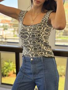 SQUARE TANK TOP SUMMER KNITTED WOMEN'S FASHION - 黑蛇 - 查看 2