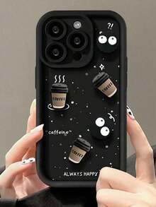 Carbon Black Phone Case With 3D Coffee Cookie And Charcoal Doll Design, Compatible With IPhone 12/13/14/15/16/11/7/8/7Plus/8Plus/XS/X/XR/XSMax/11Pro/11Pro Max/12Pro/12Pro Max/13Pro/13Pro Max/14Pro/14Plus/14Pro Max/15Pro/15Plus/16Pro/16Plus/16Pro Max Waterproof Shockproof Anti-Fall Scratch Resistant - Kiểu 1 (1 cái) - Xem 3