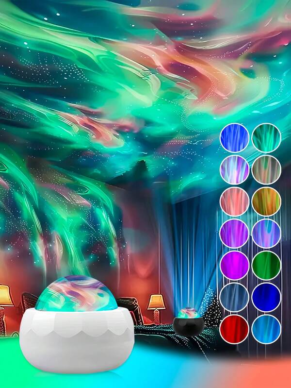 1 pieza Luz de noche con proyección del cielo estrellado y aurora boreal, 16 modos de color, luz romántica para baile, crea tu propio escenario, para dormitorio, fiesta, cumpleaños, regalo de festival con aurora boreal colorida, belleza soñadora, adecuada para todas las escenas