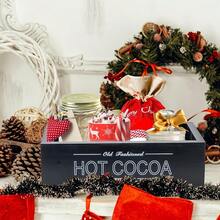 1PC Hot Cocoa Bar Wood Storage Box Christmas Decorations Wooden Organizer Bins Tray Decorative Open Holder Box Decor For Xmas Home Kitchen Office Farmhouse Gift Holiday Party Supplies (Red And Black Available )