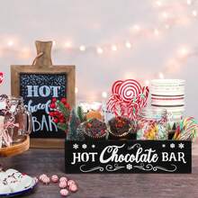 1PC Hot Cocoa Bar Wood Station Organizer Countertop With 4 Compartment Cocoa Decorative Storage Bins Vintage Open Holder Box For Xmas Holiday Gift Party Home Supplies (Black And Red Available )