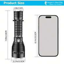 1pc XHP70.2 High Lumens Diving Flashlight - 3Modes Scuba Diving Light IPX8 Underwater Waterproof LED Torch With 18650 Battery & USB Charger For Outdoor Camping/Snorkeling/Night Diving/Deep Sea Caving - Black - View 5