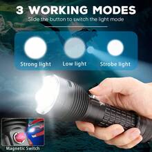 1pc XHP70.2 High Lumens Diving Flashlight - 3Modes Scuba Diving Light IPX8 Underwater Waterproof LED Torch With 18650 Battery & USB Charger For Outdoor Camping/Snorkeling/Night Diving/Deep Sea Caving - Black - View 4