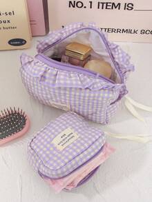 大容量家居收纳整理套装，包含拉链便携旅行洗漱包、经典紫色格子化妆包、柔软绗缝手提包、时尚撞色带提手化妆包、迷你方形卫生巾收纳袋、多功能家居收纳包、女士化妆包、旅行化妆包，是情人节、圣诞节、感恩节、伴娘婚礼的理想礼物。 - 紫色 - 查看 8