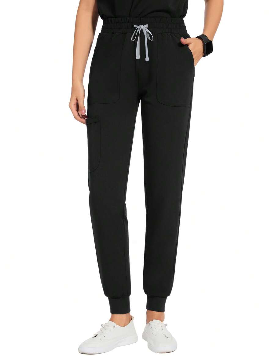 Fitglam Women's Scrub Jogger Pants Lightweight Nurse Uniform With 5 Pockets - 黑色 - 查看 1