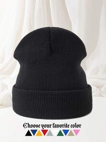1pc Unisex Outdoor Sports Autumn/Winter Warm Thin Knit Beanie Hat, Solid Color Black/Red, Suitable For Skiing, Travel And Daily Wear - 1PCS - View 1