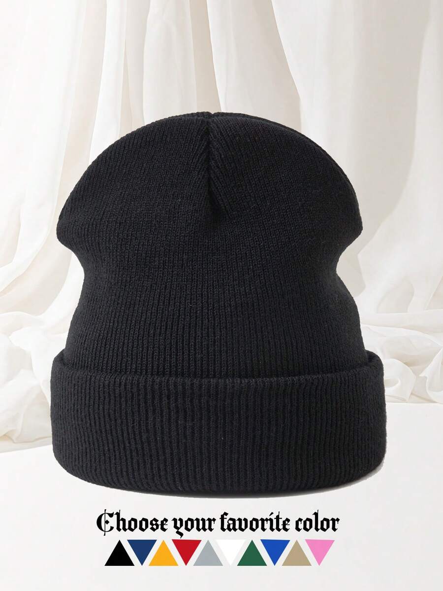 1pc Unisex Outdoor Sports Autumn/Winter Warm Thin Knit Beanie Hat, Solid Color Black/Red, Suitable For Skiing, Travel And Daily Wear - 1PCS - View 1