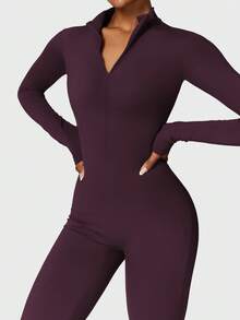 YEOREO Winter Skiwear  Fall Clothes For Women Fleece Long Sleeve Zipper Jumpsuit Zip Up Romper Bottom Pants Bodysuit Bodycon Sexy One Piece Fabric Spandex Tops Stretchy Flexible Bodysuit - Nho tím - Xem 7