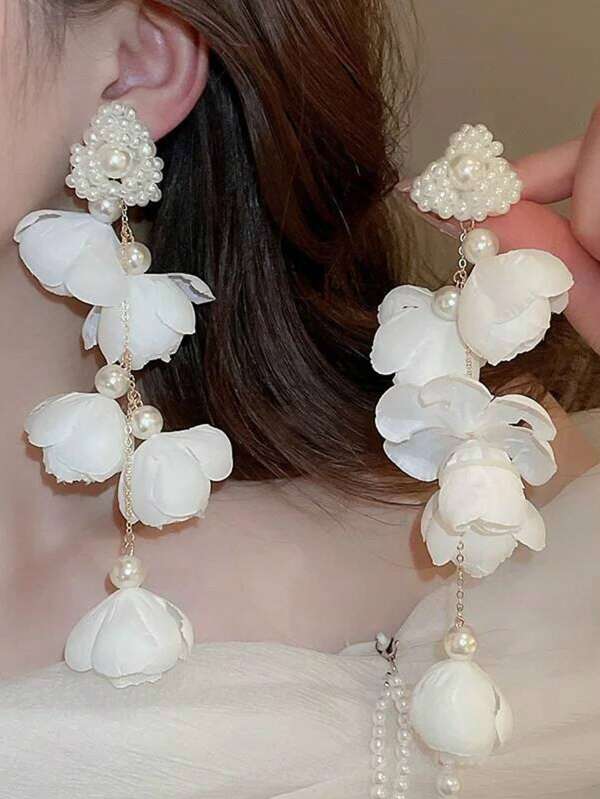 Vintage Elegant Chic Boho Gorgeous Faux Pearl Earrings Extra-Large And Exaggerated Fringed Earrings Summer Daily Beach Vacation Music Festival Party ,Gift For Her