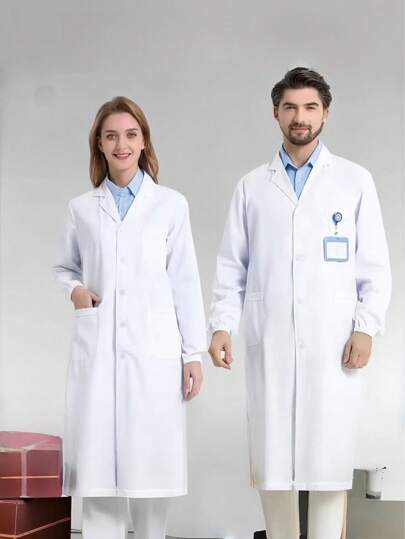 1 pieza Bata de laboratorio blanca de poliéster unisex, uniforme de manga larga para médico/enfermera, disfraz para roles, adecuado para Navidad, fiesta de Año Nuevo