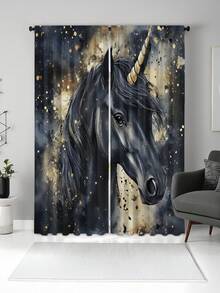 2 件装独角兽数码印花窗帘，半透明涤纶材质，带杆套，可机洗，适用于卧室、客厅、书房、办公室，提供良好的隐私保护 - 彩色 - 查看 7