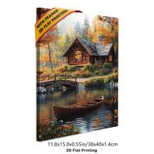 1pc 30*40cm(12x16inch) Framed Wall Art Poster Art Canvas Wall Art Wooden House Landscape Perfect For Home Decor Gifts & Keepsakes Ready To Hang.Stretched And Framed Ready To Hang.