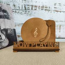 1 pieza Soporte de almacenamiento de discos de vinilo "Now Playing", estante de madera para exhibición de álbumes de vinilo, accesorios "Now Spinning" de madera para tocadiscos, estante de almacenamiento de madera para accesorios de tocadiscos para decoración del dormitorio y la sala de estar para amantes del vinilo