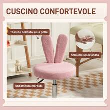 HOMCOM Sedia da Scrivania a Orecchie di Coniglio con 5 Rotelle e Altezza Regolabile, Sedia Moderna in Pile Teddy, Schiuma, Plastica e Legno, 53x53x70-84 cm, Rosa - Rosa Rossa - Visualizzare 4