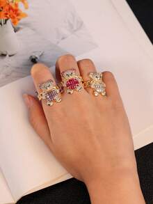 1 Peça Anel Pingente de Urso Cartoon Fofo e Cintilante - Joia Animal Requintada - Para Meninas - Presente Perfeito para Amigos