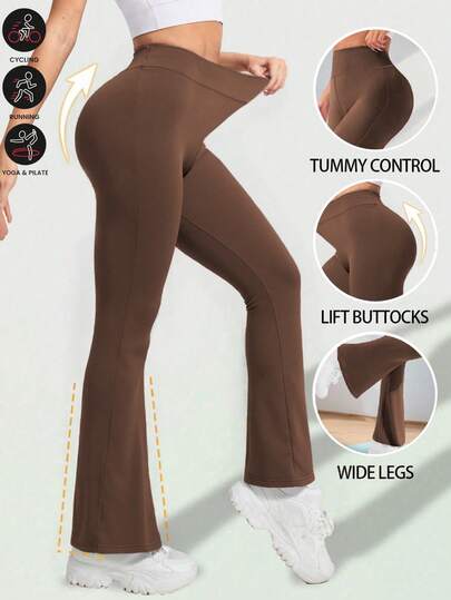 女士高腰喇叭紧身裤，提臀喇叭紧身裤，修身无缝喇叭瑜伽裤，纯色靴型运动紧身裤，黑色收腹运动裤，休闲紧身裤，运动长裤