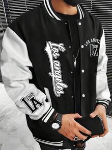 Unisex LA 1987 Classic Casual Baseball Jacket: Soft Fabric, Warm, Comfortable, Affordable, Suitable For Commuting And Leisure, Essential For Autumn - Black - View 2