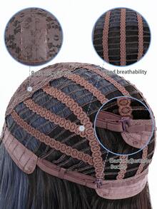 Perruque synthétique résistante à la chaleur de 14 pouces pour femmes, cheveux droits de longueur moyenne avec frange et reflets bleus. Convient pour diverses occasions, notamment les fêtes, les vacances, les festivals et le cosplay. Facile à utiliser pour les débutants.