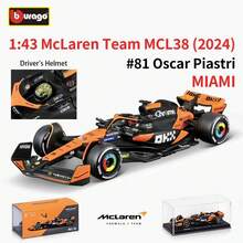Burago 1 件 1:43 比例压铸 F1 系列 - 迈凯伦 F1 车队 MCL38 2024 年迈阿密大奖赛，由 4 号兰多·诺里斯 / 81 号奥斯卡·皮亚斯特里驾驶，合金材料，逼真复制品，两种包装选择：带驾驶员头盔模型的亚克力展示盒 / 普通纸板盒，收藏品，赛车爱好者的高端礼物，万圣节、圣诞节、生日、家居装饰 - 多色 - 查看 8