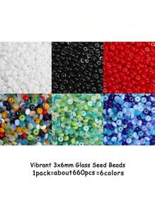 6 色 660 颗扁平圆形玻璃米粒珠，3x6 毫米装饰散珠，适用于手工 DIY 珠宝制作友谊手链、项链、工艺品 - 彩色 - 查看 3