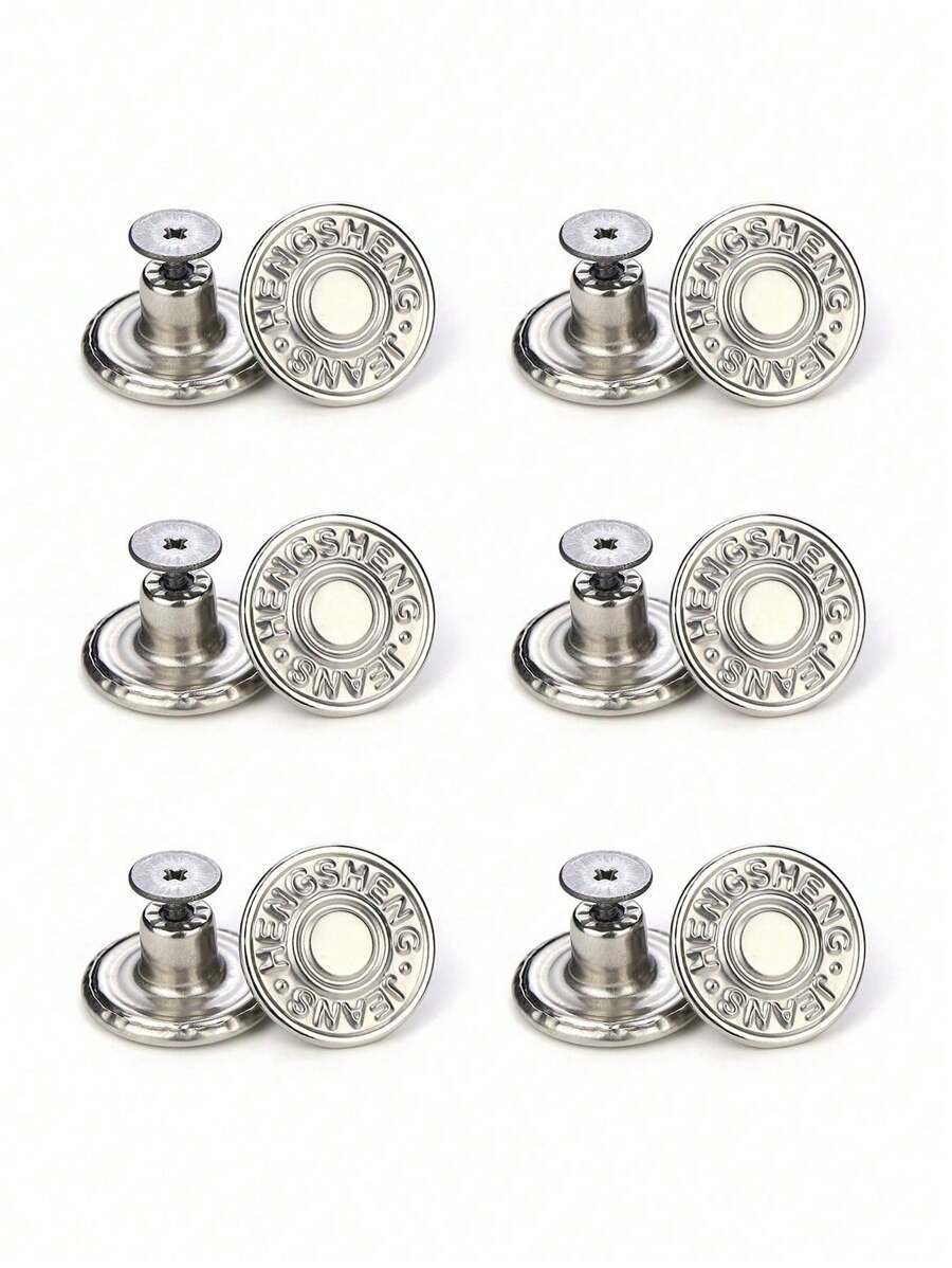 6pcs Heavy Duty Metal No Sew No Drill Adjustable Jeans Waist Extender Buttons - Quick Install Button Kit For Instant Fit, DIY Resizing Solution, Comfortable Waistband Fix (Fashion Accessories)