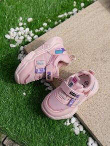 1 Pair Girls' Chunky Sneakers, Mesh Breathable, Hook & Loop Design, Fashion Casual Sports Shoes, Suitable For School Sports, All Seasons - Pink - View 6