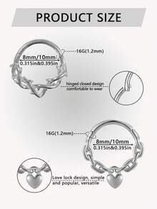 16G 8mm/10mm 316L Stainless Steel Closed Nose Ring, Septum Ring, Fashion Personalized Sheep Horn Nose Piercing Jewelry, Women's Cartilage Earring - Thorn - View 8