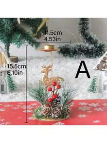 1 Stück Weihnachts-Kerzenständer Tischdekoration mit Rentier, Sternen, Schneeflocken und Beeren Set, geeignet für Weihnachts-Familienfeier Dekoration, Tischdekoration, Wohnzimmer Dekoration, Raumdekoration Zuhause (Kerzen nicht enthalten) - Verschiedenfarbig - Übersicht 9