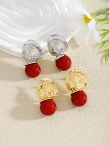 1 Pair Compact & Elegant Ball Shaped Earrings, Metal Textured Colorful Ball Pendant Earrings, Suitable For Women's Daily Wear, Vacation, Fashion Versatile, Great Gift For Friends And Family