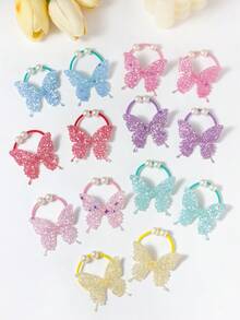 10个随机多巴胺糖果色闪光蝴蝶发圈，可爱闪亮弹力发绳，甜美公主风女孩发饰，时尚头饰，适合派对和日常佩戴 - 彩色 - 查看 3