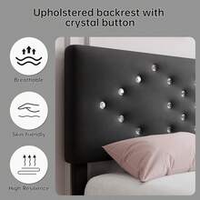 Queen Bed Frame With Crystal Diamond Tufted Upholstered Headboard - Velvet Platform Bed With Sturdy Wood Slats, No Box Spring Needed, Easy Assembly, Noise-Free - Black - View 7
