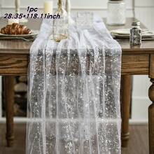1 Pack Gold Tulle Table Runner, 72*300/500cm, Glitter Metallic Foil, Transparent Chiffon Tulle, Transparent Restaurant, Wedding, Anniversary, Holiday, Birthday Table Decoration, Suitable For Family Gathering, Bridal, Shower, Gold Party Table Decoration, Christmas, New Year, Halloween