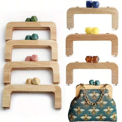 1 pieza 19,5 cm * 10,9 cm Marco de cartera con cierre de cuentas de madera, repuesto de asa de bolso vintage hecho a mano con cuentas de colores para manualidades de verano