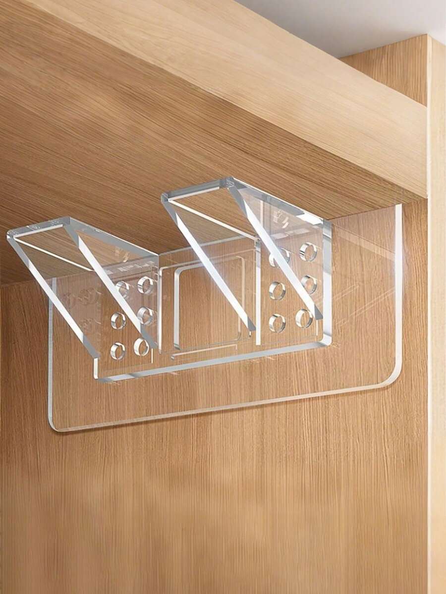 Heavy Duty No-Drill Shelf Brackets - Clear Plastic Adhesive Straps, Drill-Free, Layer Support For Large Shelf Boards, For Kitchen Cabinets, Bookshelves & Home Organization - Easy Installation, Secure Hold, Perfect Gift For DIY Enthusiasts, Shelf Brackets For Cabinets, Storage Organizer