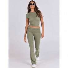 Lounge Sets For Women 2 Piece Foldover Yoga Flare Leggings Pants Crop Tops Casual Y2K Outfits Matching Tracksuit Set/Vacation Outfits Women