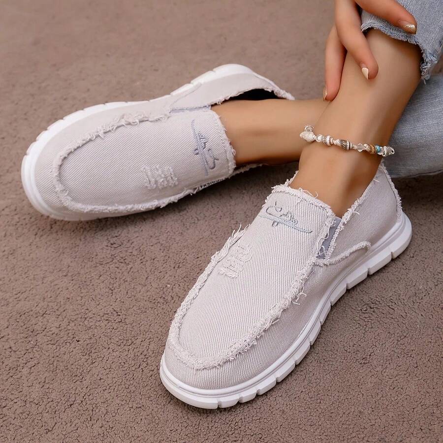 Women Casual Canvas Shoes Lightweight Comfortable Walking Sneakers BreathableFashion Athletic Footwear For Daily Wear - 灰色 - 查看 1