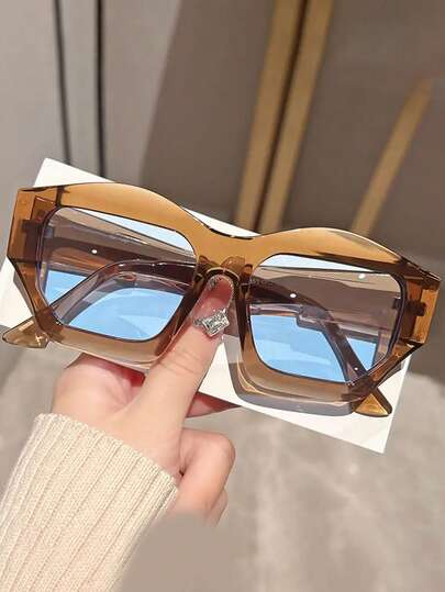 1 Cặp kính thời trang PC hình đa giác dành cho nữ, bản lề kim loại, thích hợp cho kỳ nghỉ, du lịch, bãi biển, lái xe, nghỉ dưỡng, trang phục dạo phố