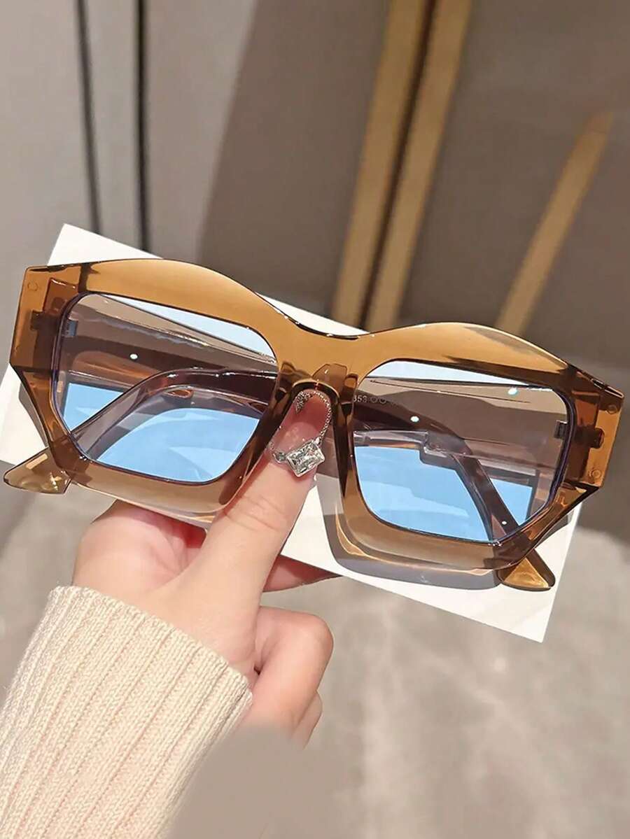 1 副女士多边形时尚 PC 时尚眼镜，金属铰链，适合度假、旅行、海滩、驾驶、度假、街头穿着 - 彩色 - 查看 1