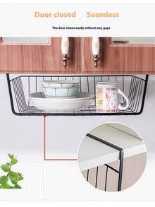 Super life 1pc Space-Saving Storage Basket - Hanging Storage Rack - Multi-Function Storage, Can Be Hung Under Desk, Multi-Layer Storage Rack, College Dorm Desk Storage Basket, Kitchen Spice Rack, Extra Large Modern Vertical Storage Rack - No Installation Required, Metal Wire Basket, Saves Kitchen, Dorm, Office Space - Easy Open Storage Box, Easy To Install, Kitchen Storage Organizer - Black - View 12