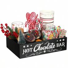 1PC Hot Cocoa Bar Wood Station Organizer Countertop With 4 Compartment Cocoa Decorative Storage Bins Vintage Open Holder Box For Xmas Holiday Gift Party Home Supplies (Black And Red Available )