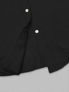 Women's Oversized Bubble Hem Mid-Length Long Sleeve Solid Blouse, Suitable For Dress, Cardigan Or Shirt Styling, Valentine's Day - Black - View 7