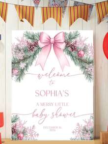 1 Personalized Pink Christmas Baby Shower Welcome Poster, Christmas Welcome Sign, Pink Pine Tree And Snowflake, Back To School - Multicolor - View 8